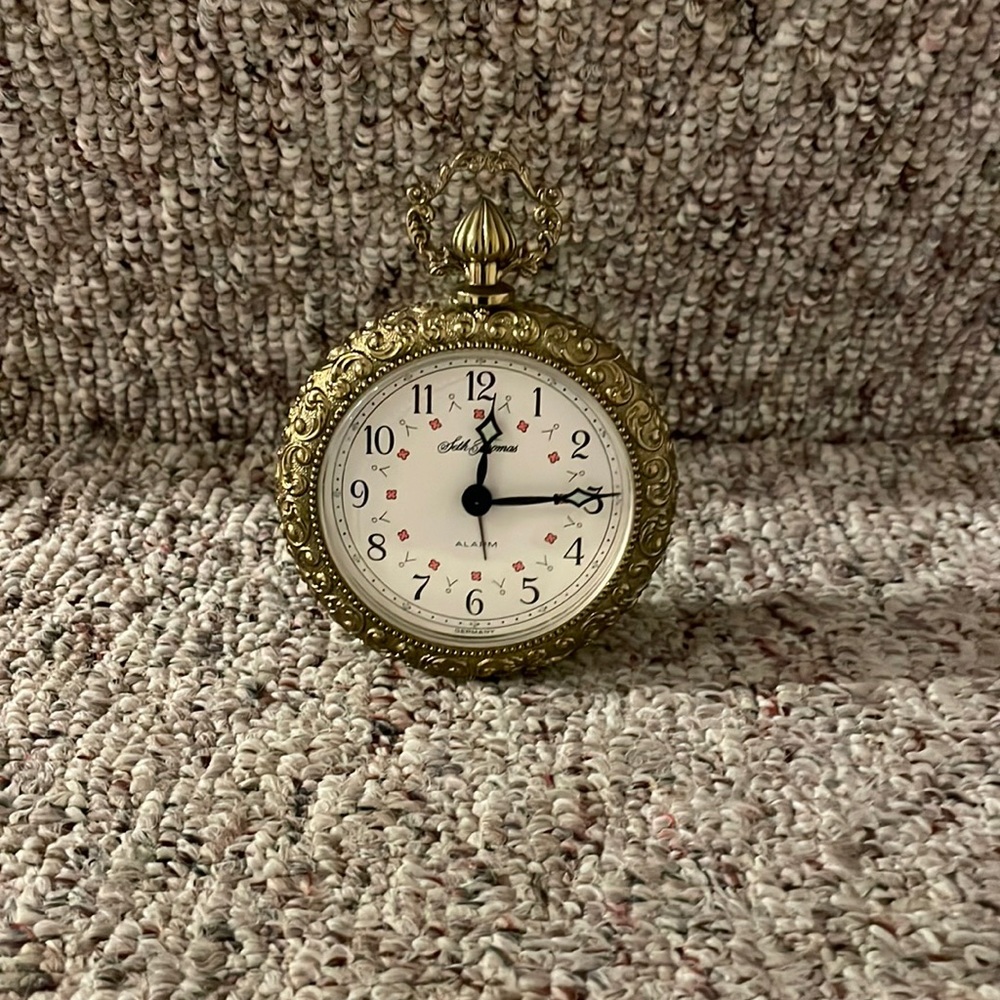 Antique Seth Thomas Gold Metal Alarm Clock